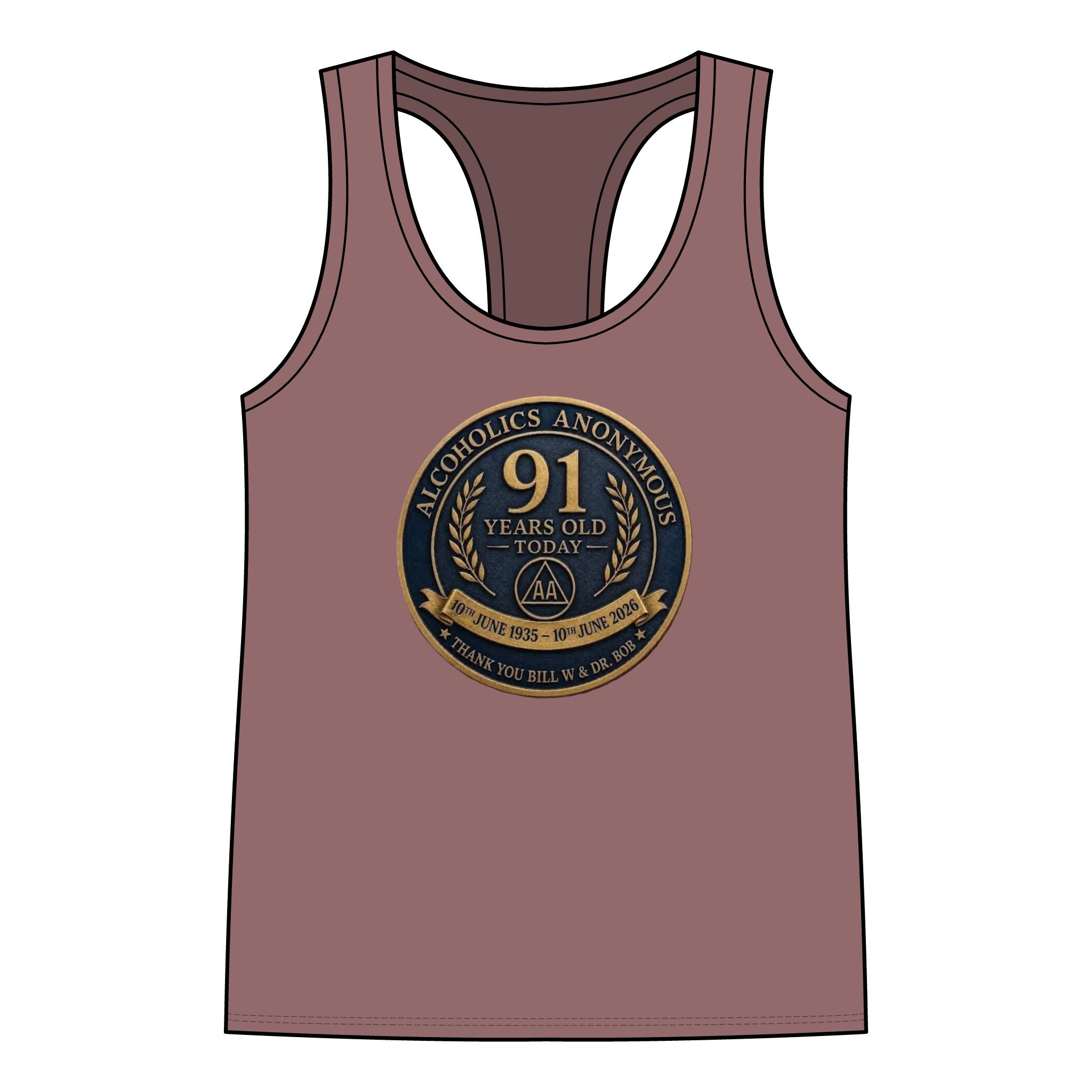 AA 91 Years Anniversary Women’s Racerback Tank — “Alcoholics Anonymous 91 Years Old Today” Commemorative Tank Top