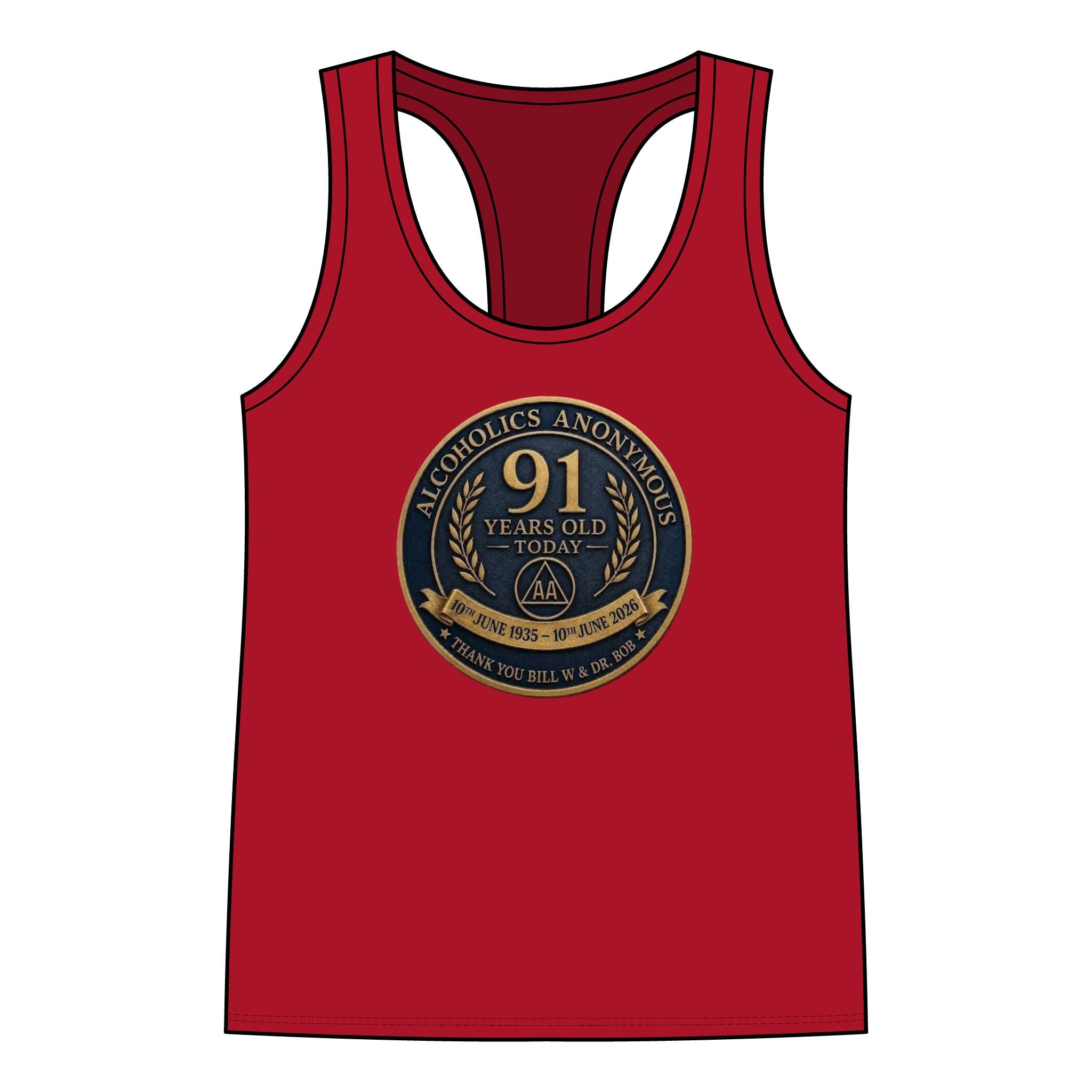 AA 91 Years Anniversary Women’s Racerback Tank — “Alcoholics Anonymous 91 Years Old Today” Commemorative Tank Top