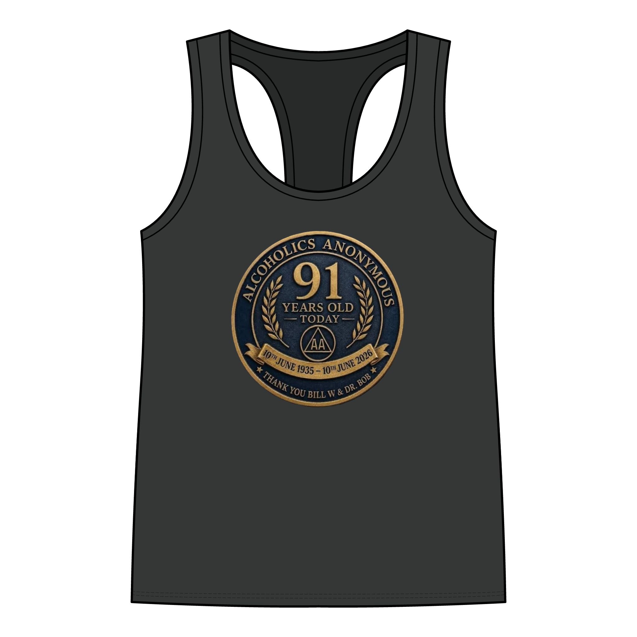 AA 91 Years Anniversary Women’s Racerback Tank — “Alcoholics Anonymous 91 Years Old Today” Commemorative Tank Top
